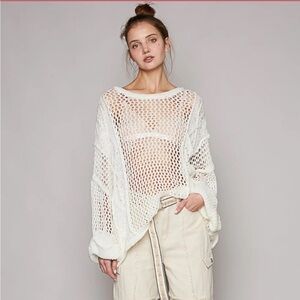 POL Openwork Long Sleeve Knit Cover Up